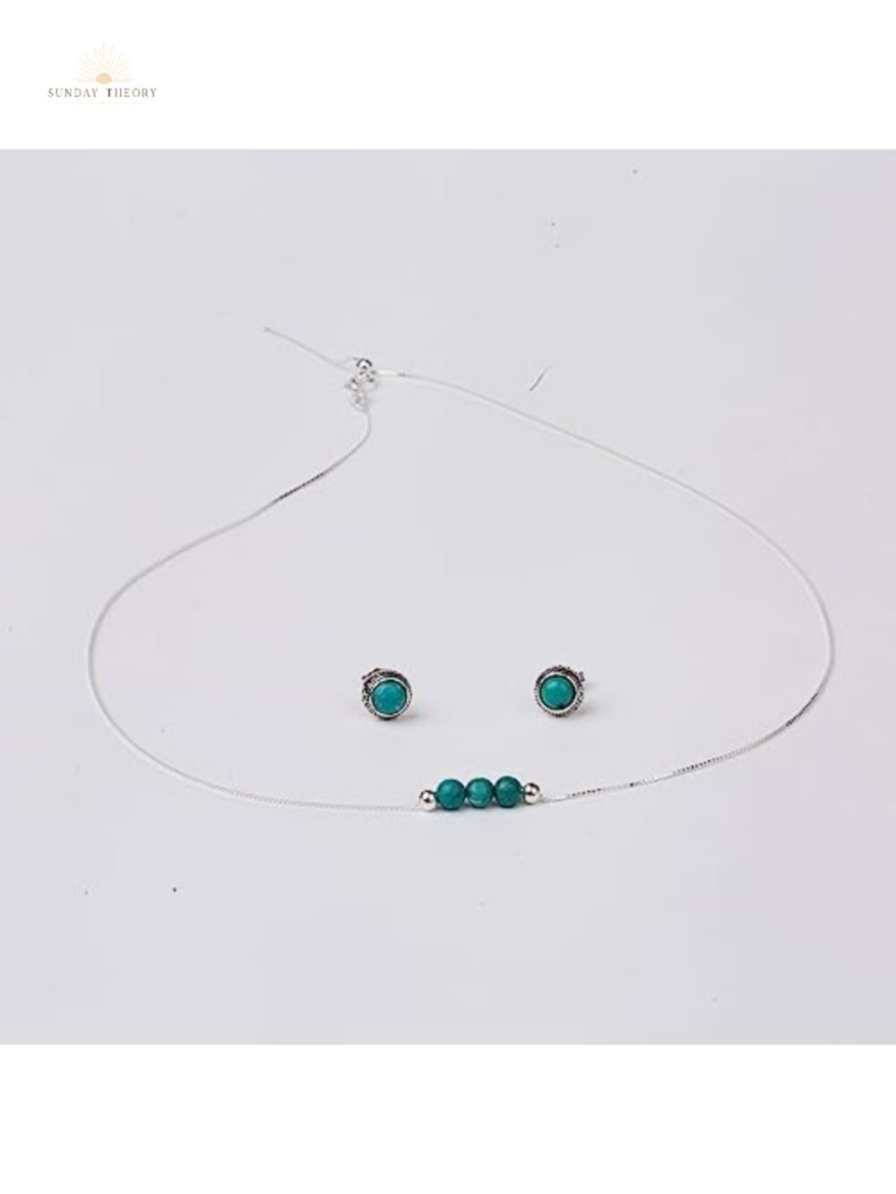 925 Sterling Silver Turquoise Choker Necklace Adjustable Handmade Gemstone - Picture 2 of 6